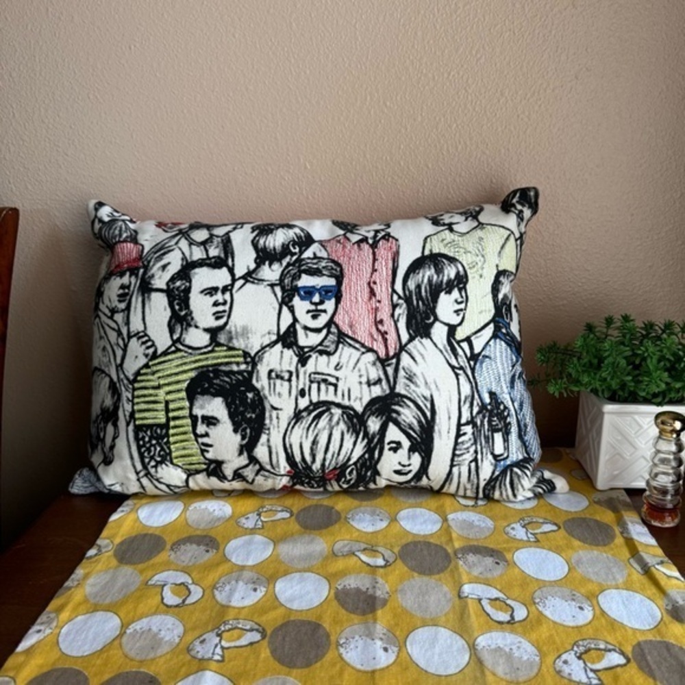 Embroidered Crowd sketch small pillow